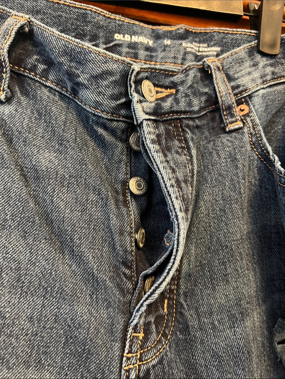 Old Navy Distressed Boyfriend Jeans - Dark Blue Denim - Picture 5 of 5